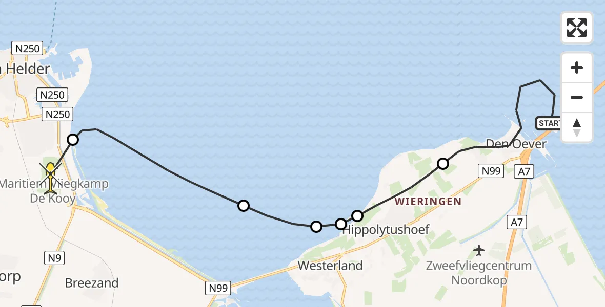 Routekaart van de vlucht: Kustwachthelikopter naar Vliegveld De Kooy, Luchthavenweg