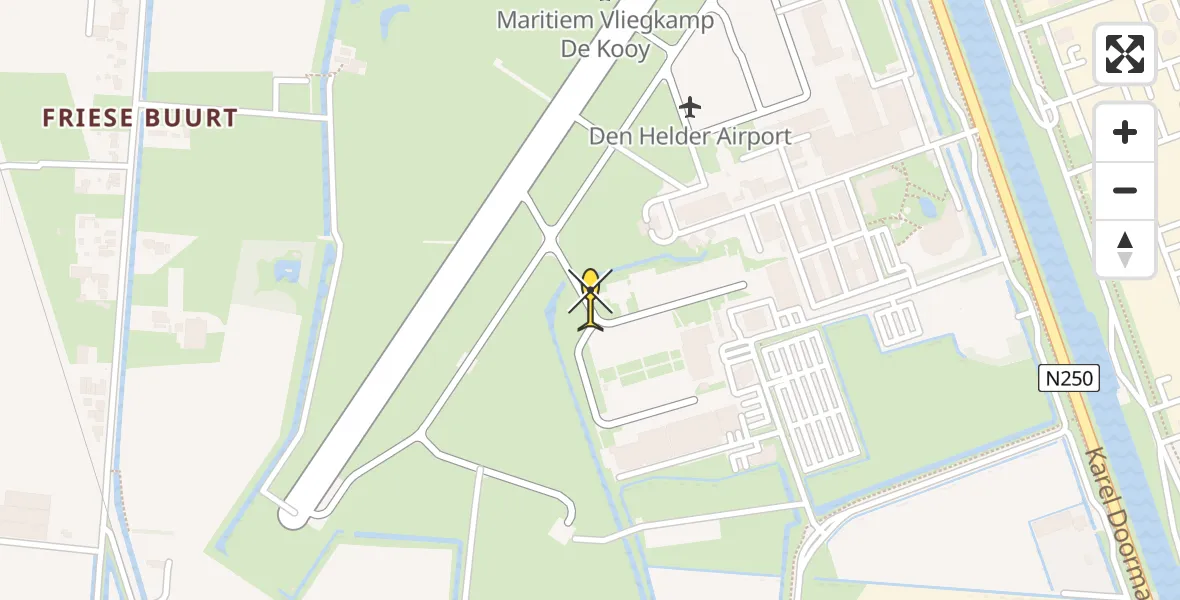 Routekaart van de vlucht: Kustwachthelikopter naar Vliegveld De Kooy