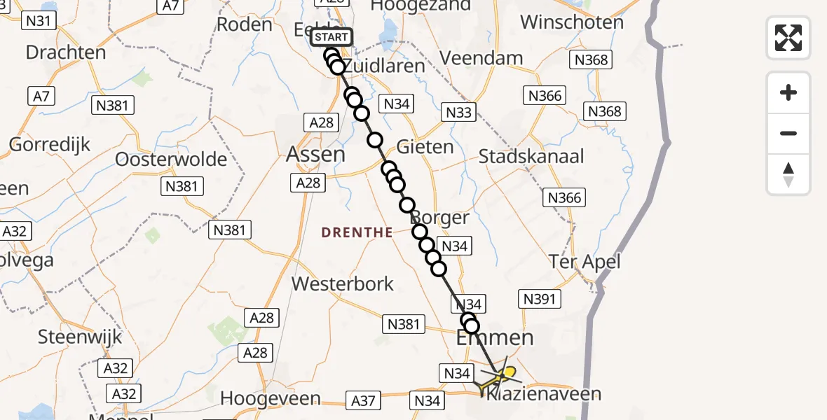 Routekaart van de vlucht: Lifeliner 4 naar Emmen, Moespot