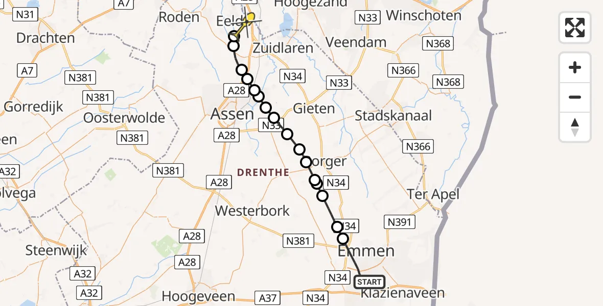 Routekaart van de vlucht: Lifeliner 4 naar Groningen Airport Eelde, Ganzenveld