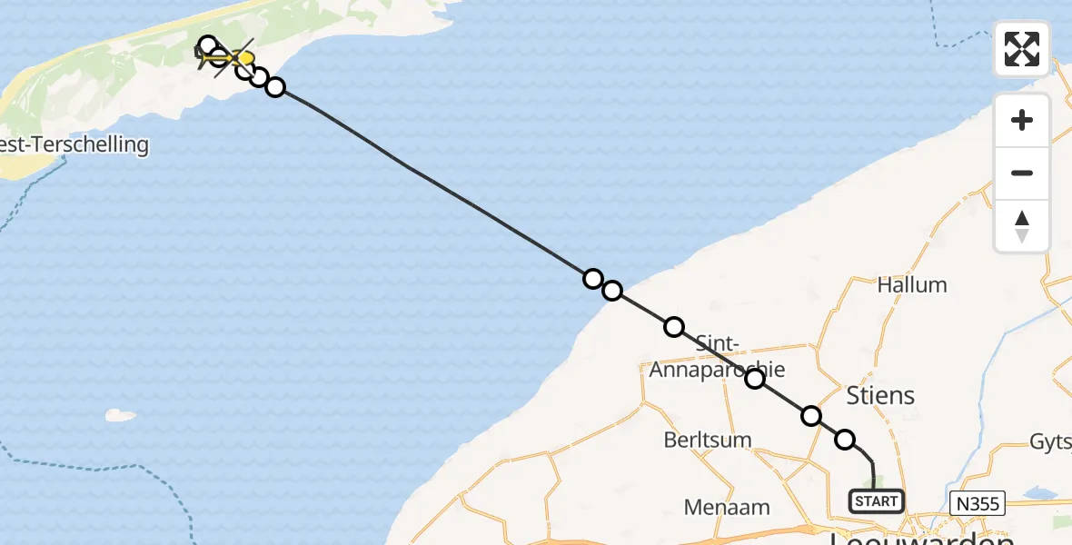 Routekaart van de vlucht: Ambulancehelikopter naar Lies, Keegsdijkje