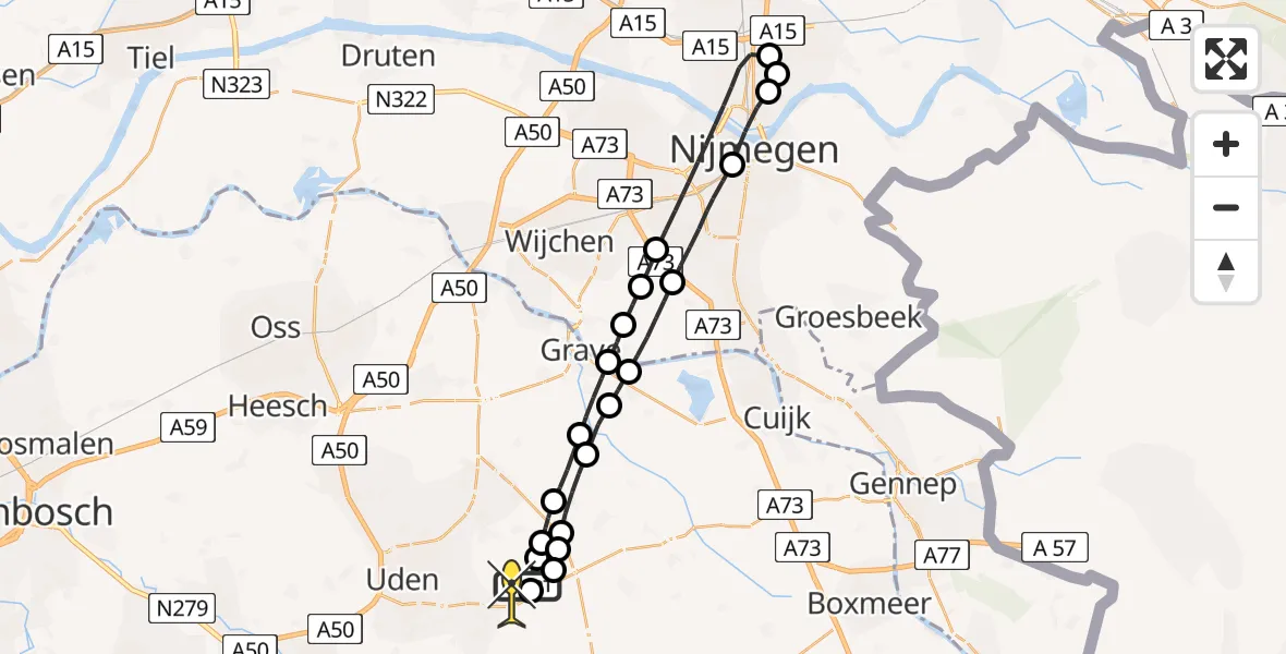 Routekaart van de vlucht: Lifeliner 3 naar Vliegbasis Volkel, Millsebaan