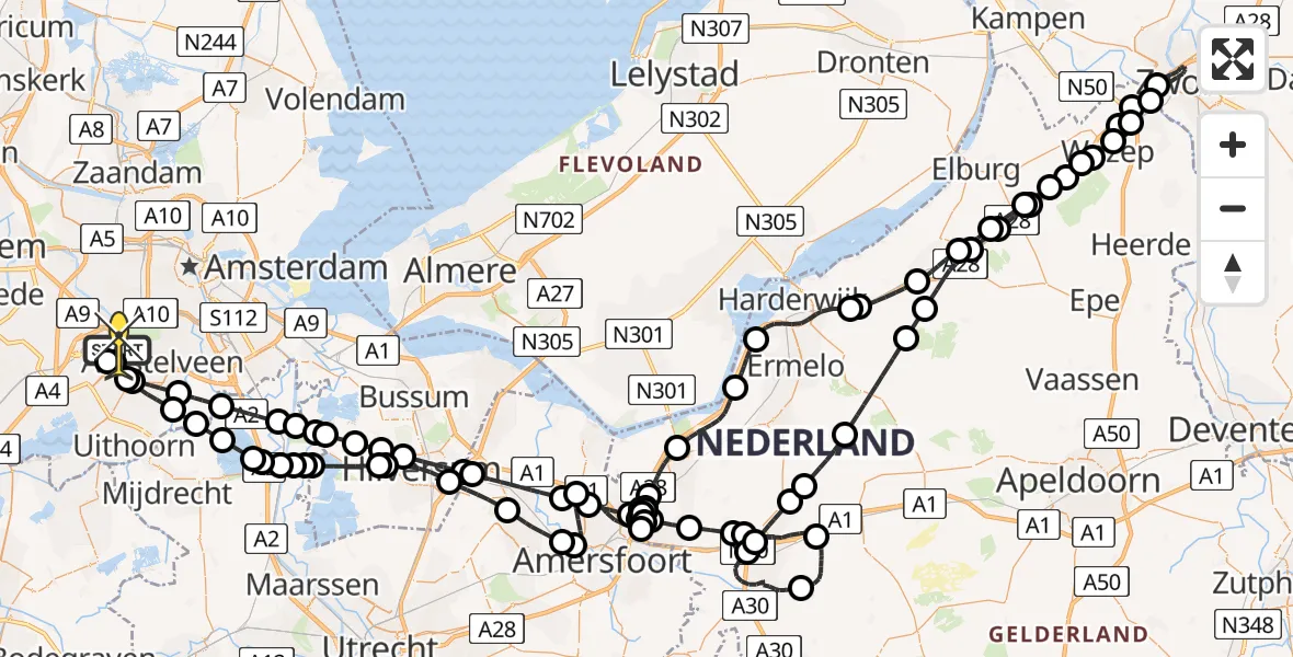 Vluchtroute Politiehelikopter van Schiphol naar Schiphol
