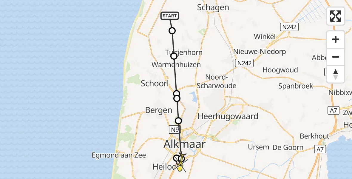 Routekaart van de vlucht: Lifeliner 1 naar Alkmaar, Grote Sloot
