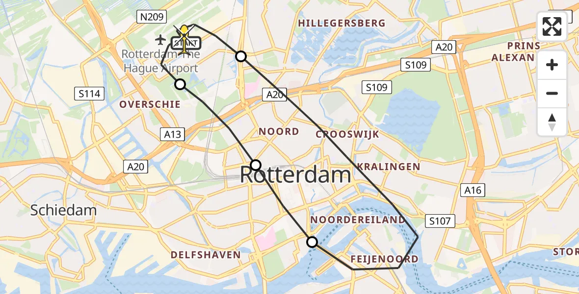 Routekaart van de vlucht: Lifeliner 2 naar Rotterdam The Hague Airport, Zonnebloemstraat