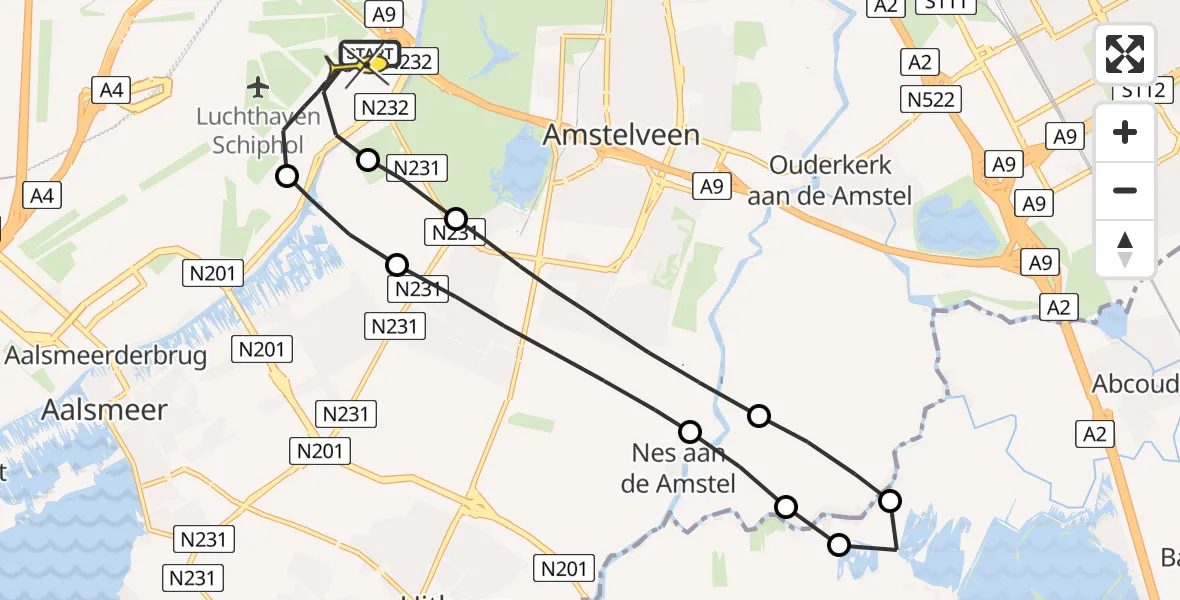 Vluchtroute Politiehelikopter van Schiphol naar Schiphol