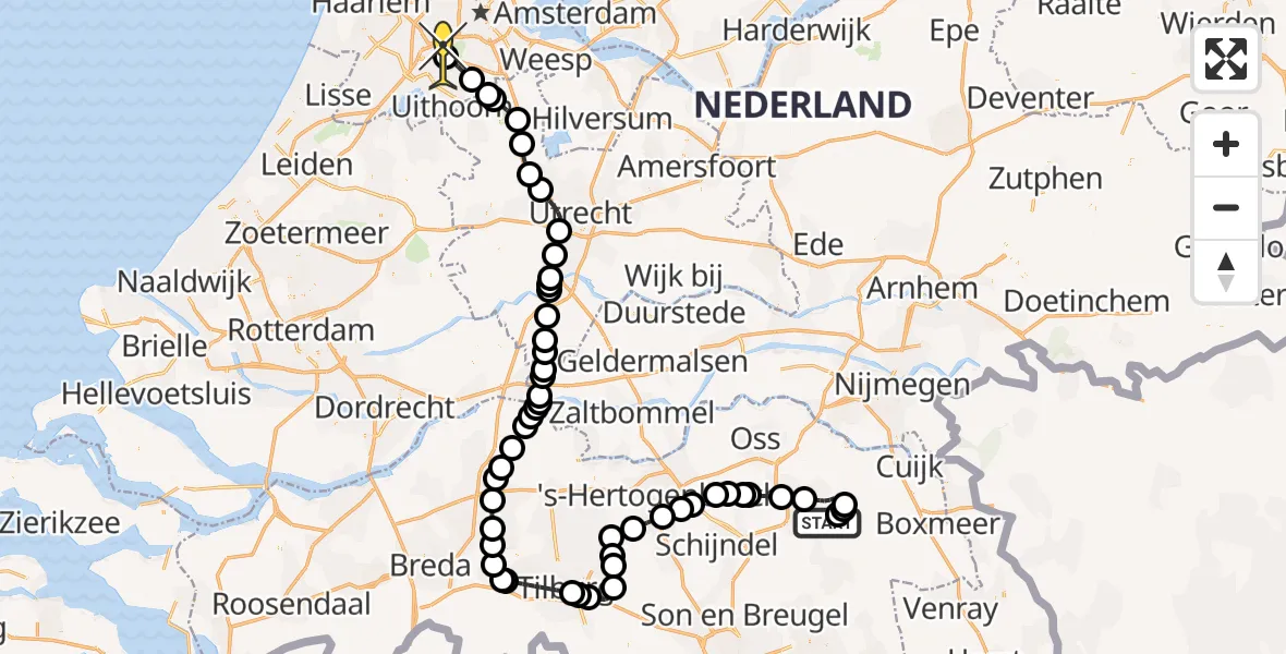 Routekaart van de vlucht: Politiehelikopter naar Schiphol, Nieuwedijk