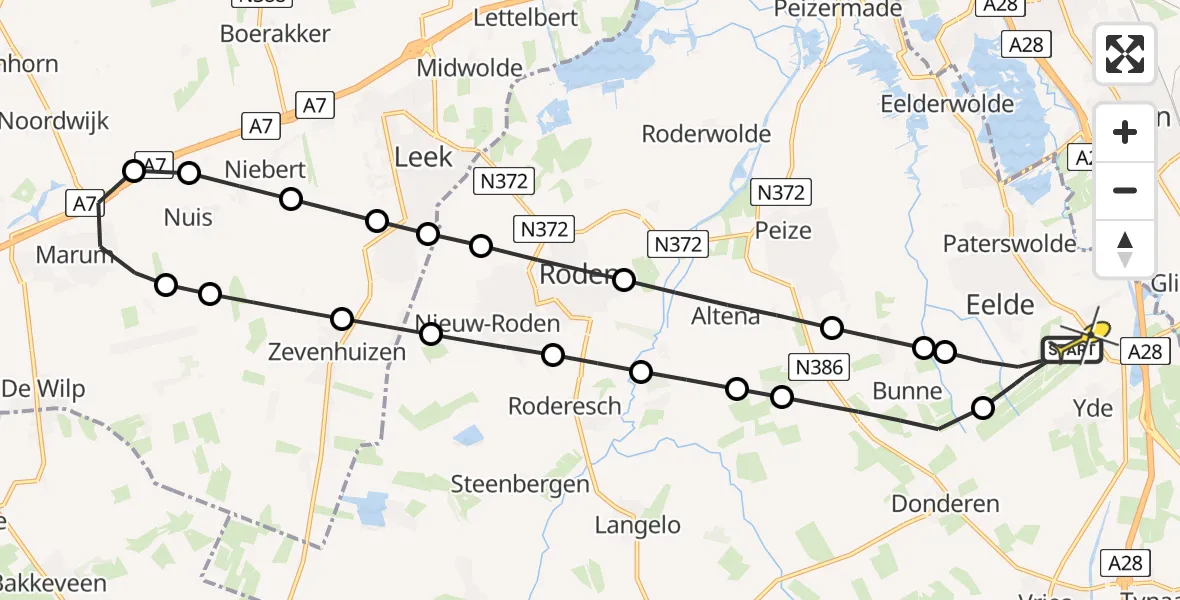 Routekaart van de vlucht: Lifeliner 4 naar Groningen Airport Eelde, Lugtenbergerweg