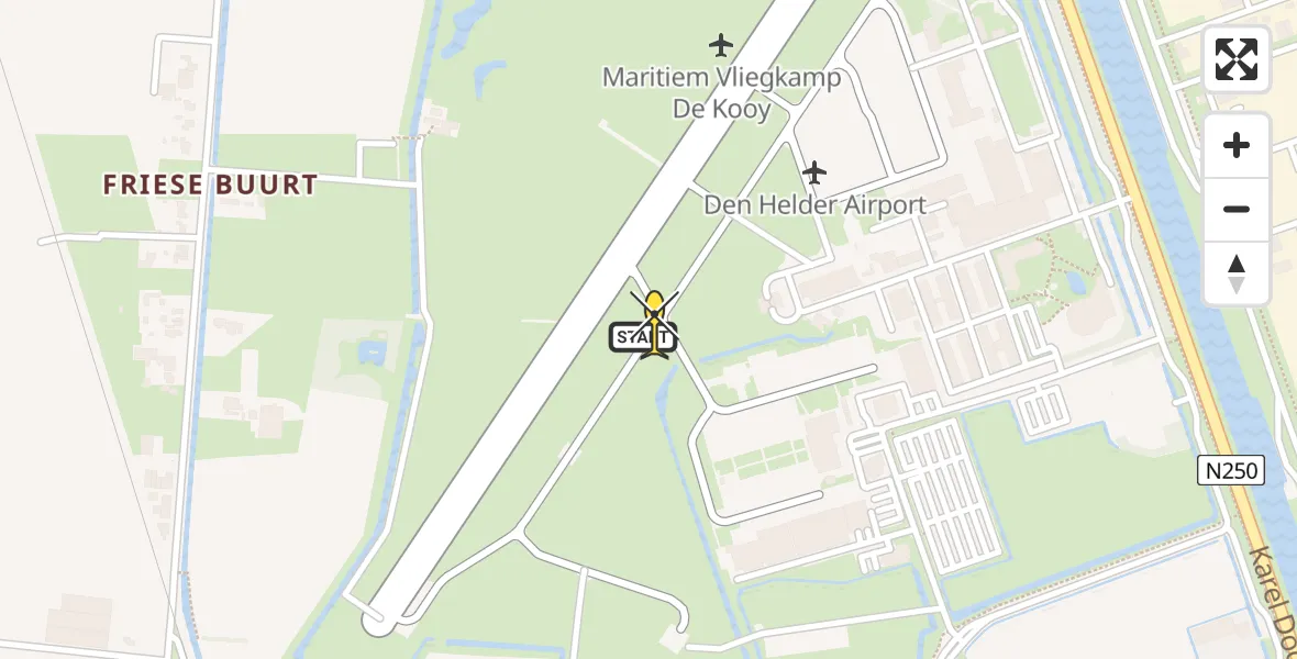 Routekaart van de vlucht: Kustwachthelikopter naar Vliegveld De Kooy, Luchthavenweg