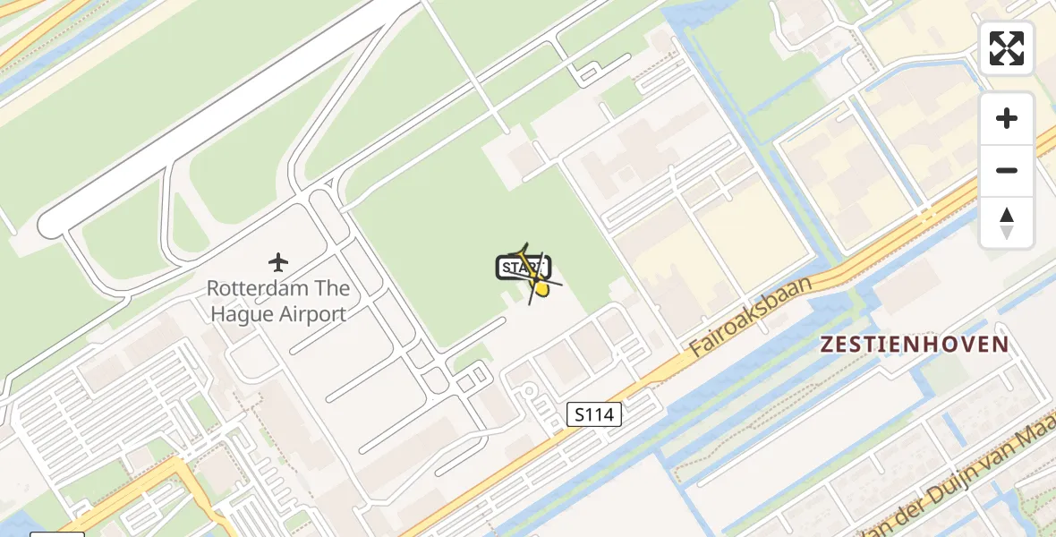 Routekaart van de vlucht: Politiehelikopter naar Rotterdam The Hague Airport, Fairoaksbaan