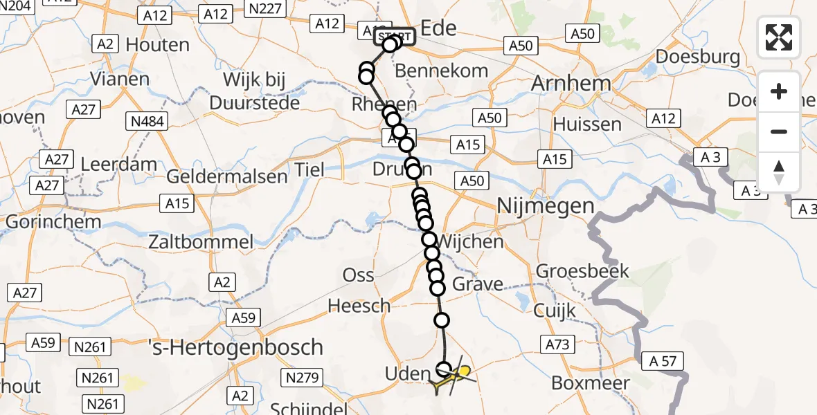 Routekaart van de vlucht: Lifeliner 3 naar Vliegbasis Volkel, beheerpad