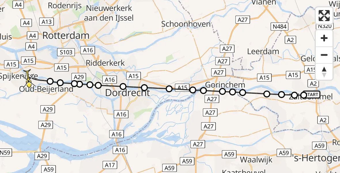 Routekaart van de vlucht: Lifeliner 2 naar Spijkenisse, Kloosterwiel