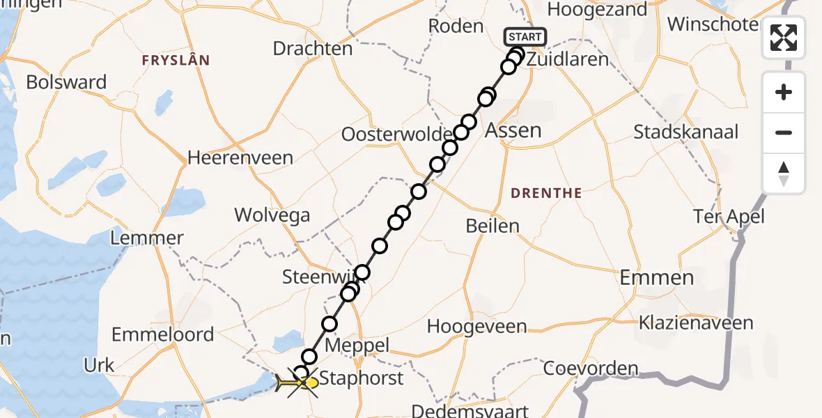 Routekaart van de vlucht: Lifeliner 4 naar Zwartsluis, Moespot