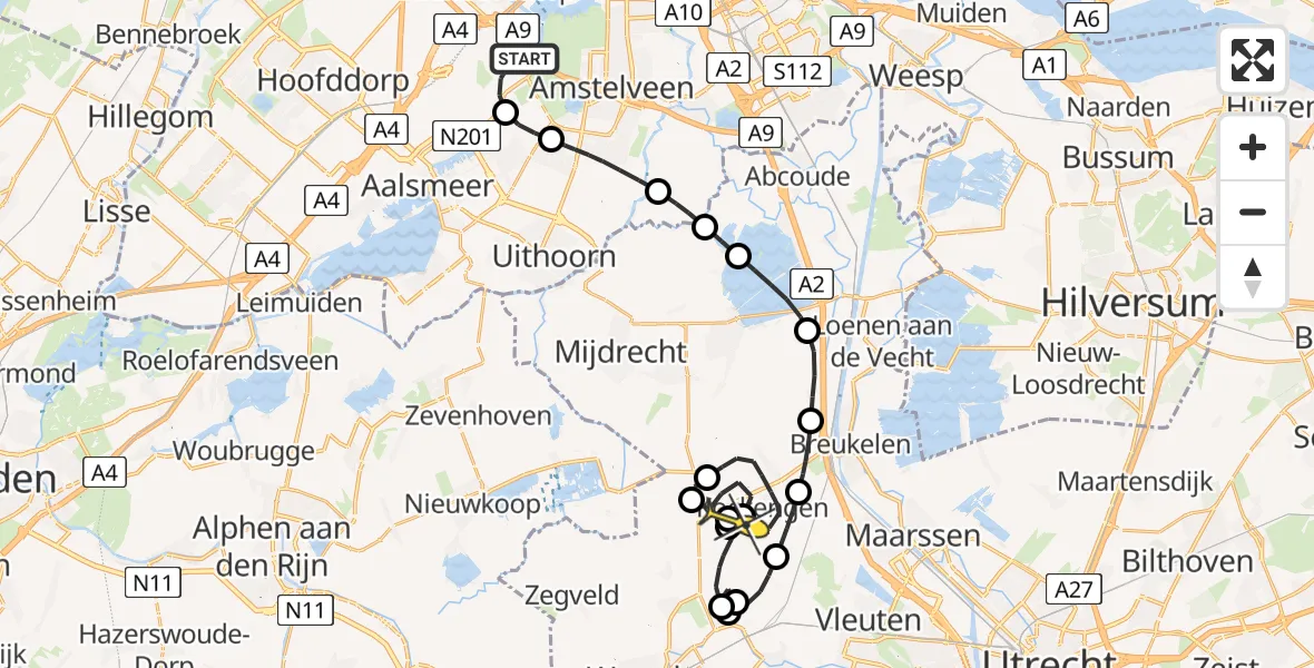 Routekaart van de vlucht: Politiehelikopter naar Kockengen, Westerkimweg