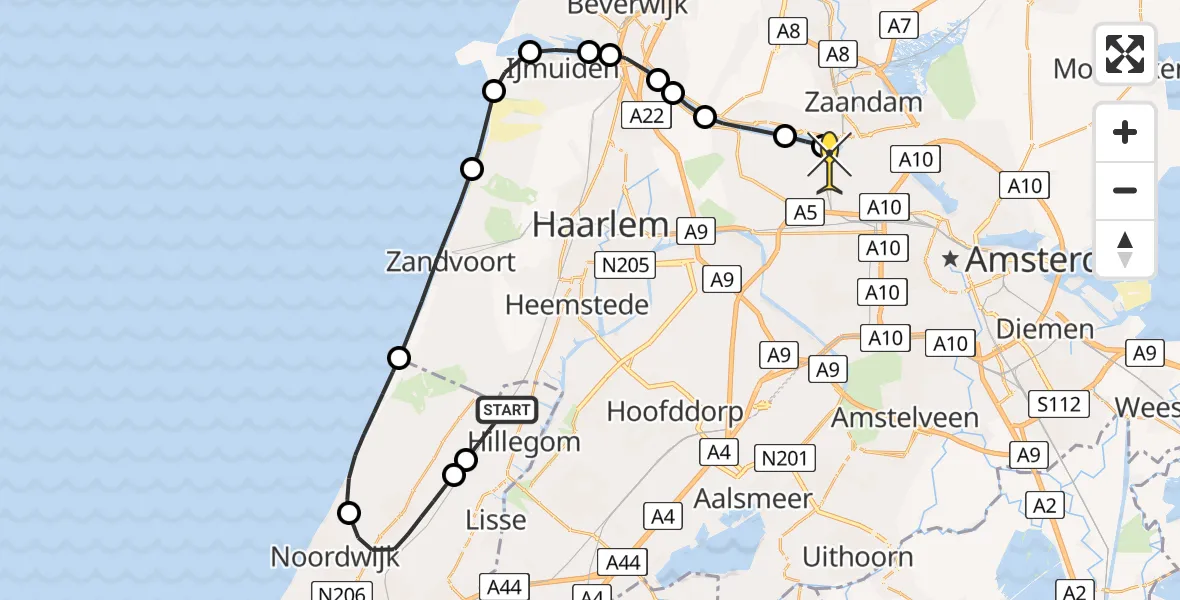 Routekaart van de vlucht: Lifeliner 1 naar Amsterdam Heliport, Beeklaan