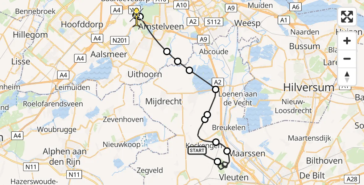 Routekaart van de vlucht: Politieheli naar Schiphol, Portengen