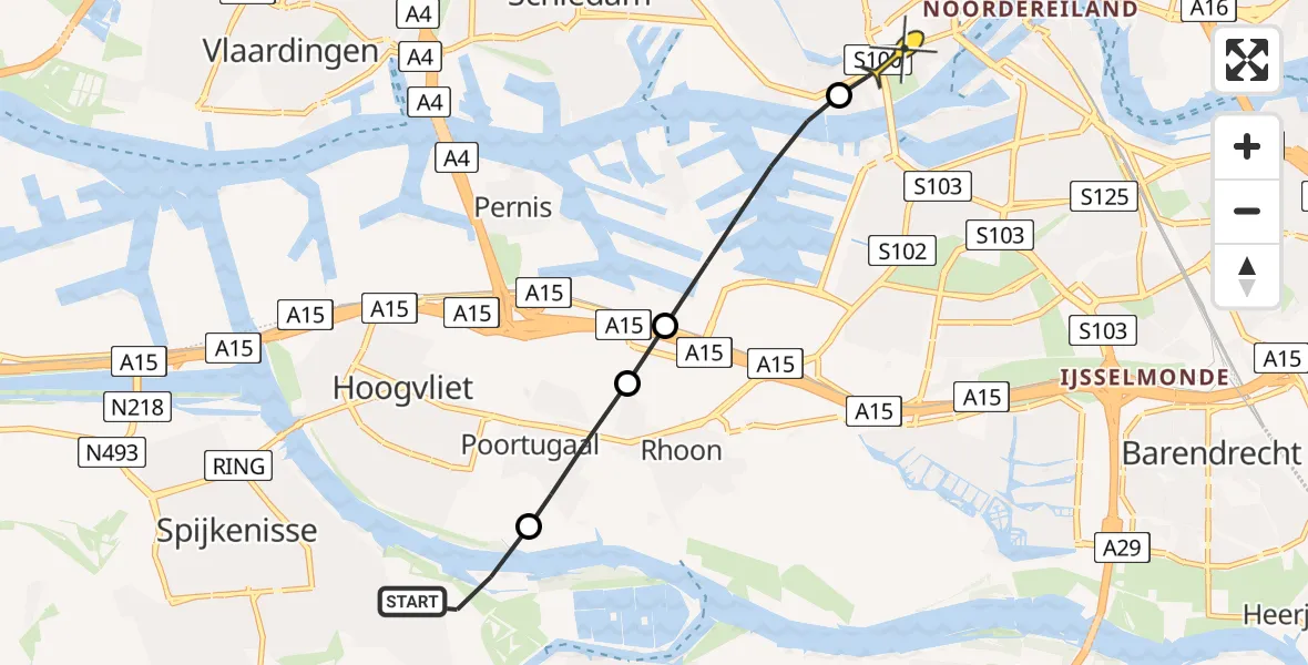 Routekaart van de vlucht: Lifeliner 2 naar Erasmus MC, Johan Van Oldenbarneveldweg