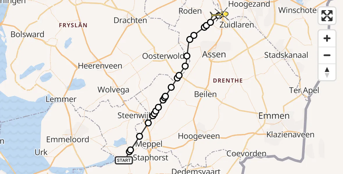 Routekaart van de vlucht: Lifeliner 4 naar Groningen Airport Eelde, Weteringallee