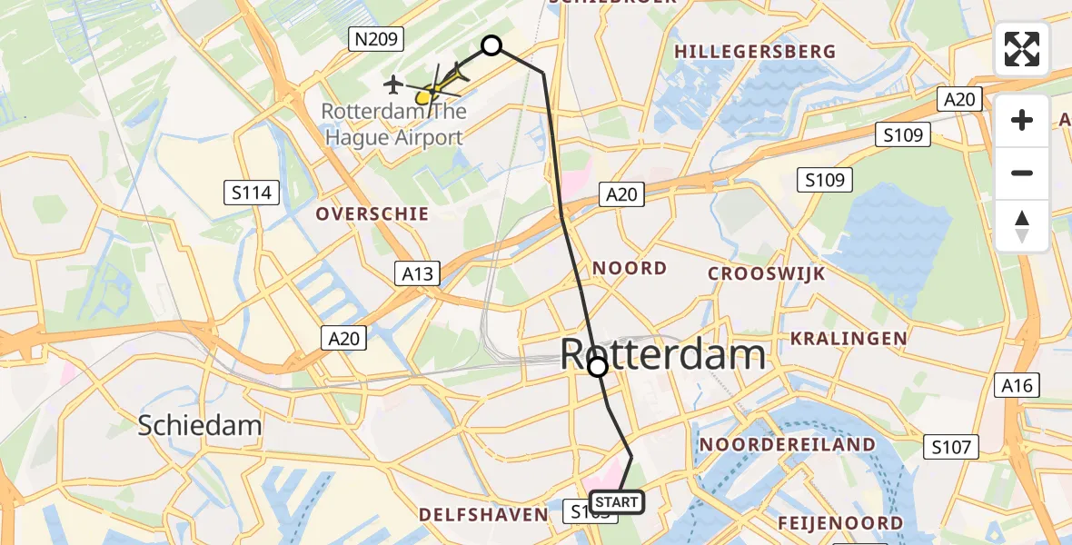 Routekaart van de vlucht: Lifeliner 2 naar Rotterdam The Hague Airport, Gouvernestraat