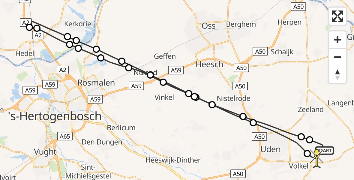 Routekaart van de vlucht: Lifeliner 3 naar Vliegbasis Volkel, Zeelandsedijk
