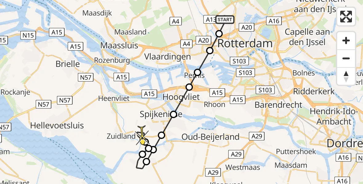 Routekaart van de vlucht: Lifeliner 2 naar Simonshaven, Kranebittenbaan