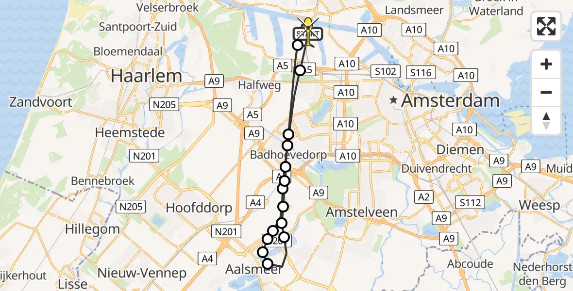 Routekaart van de vlucht: Lifeliner 1 naar Amsterdam Heliport, Amerikahavenweg
