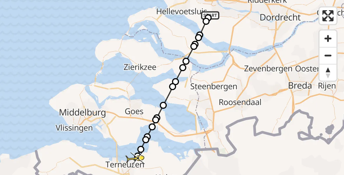 Routekaart van de vlucht: Lifeliner 2 naar Zaamslag, Krommedijk