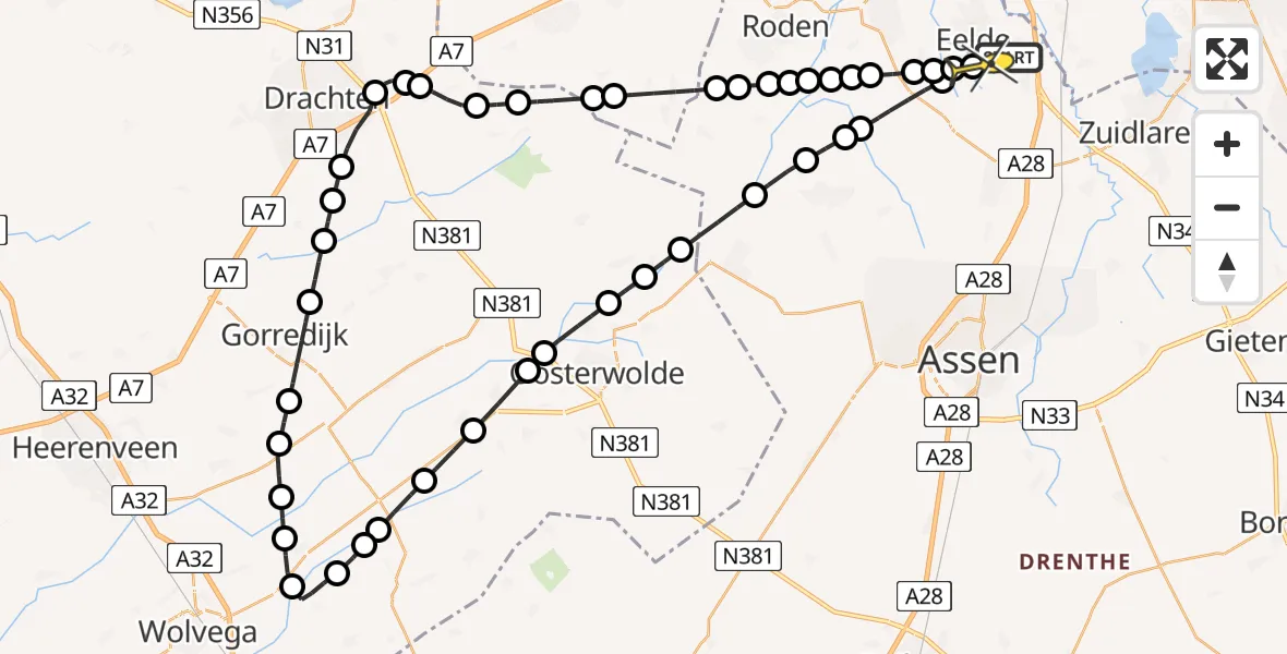 Routekaart van de vlucht: Lifeliner 4 naar Groningen Airport Eelde, Veldkampweg