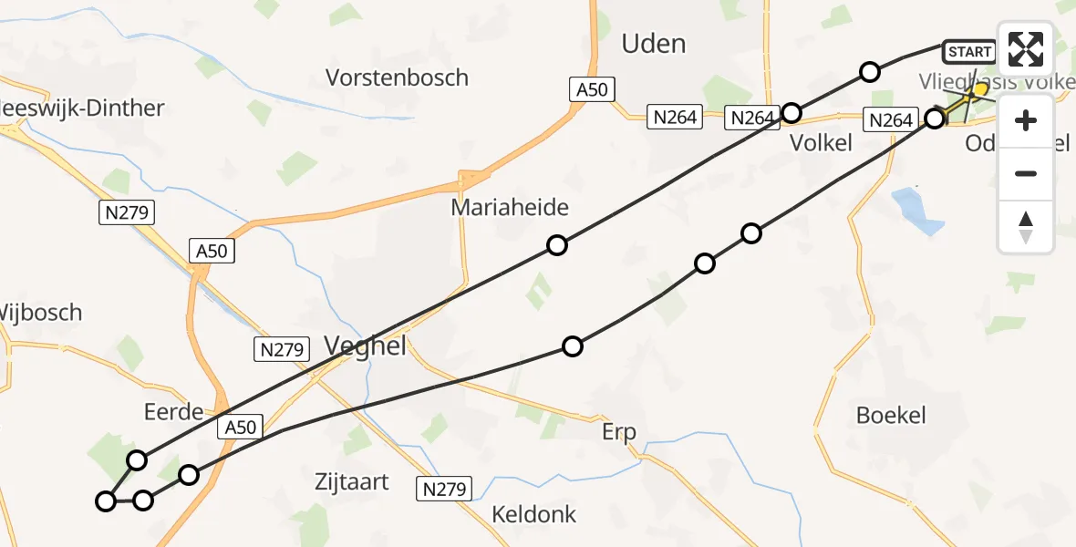 Routekaart van de vlucht: Lifeliner 3 naar Vliegbasis Volkel, Zeelandsedijk