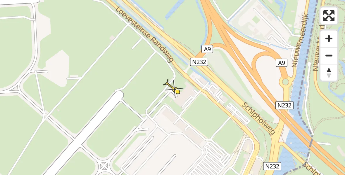 Routekaart van de vlucht: Politieheli naar Schiphol