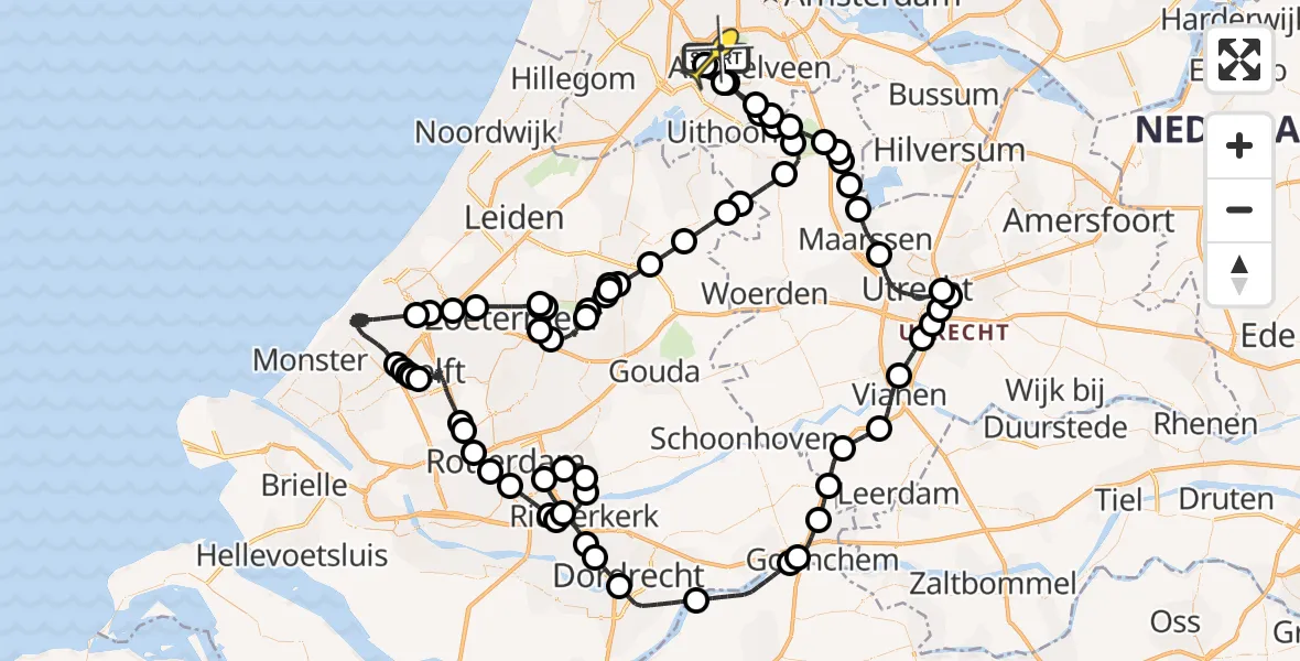 Routekaart van de vlucht: Politieheli naar Schiphol, Mr. Jac. Takkade