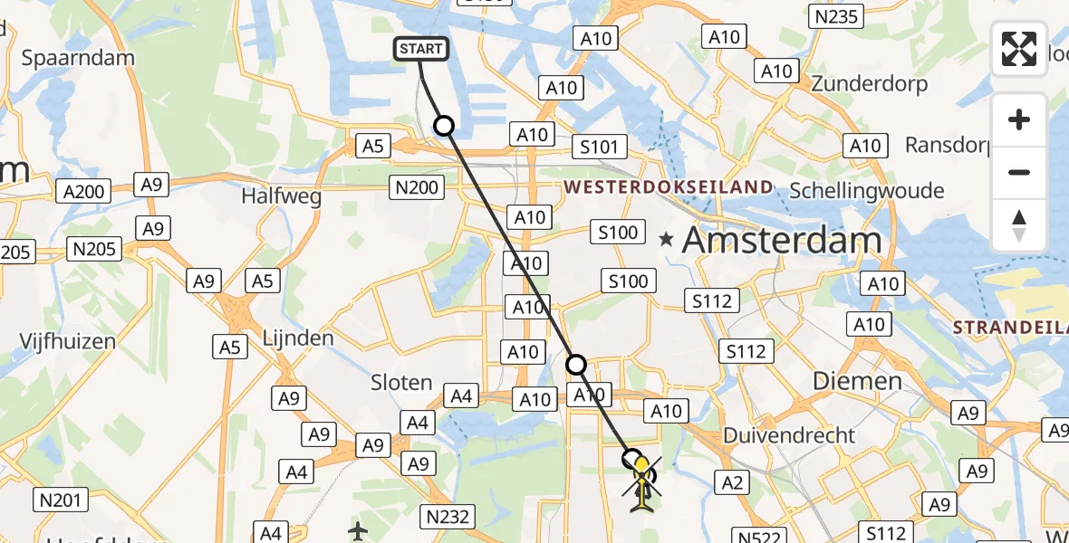 Routekaart van de vlucht: Lifeliner 1 naar Amstelveen, Maltaweg