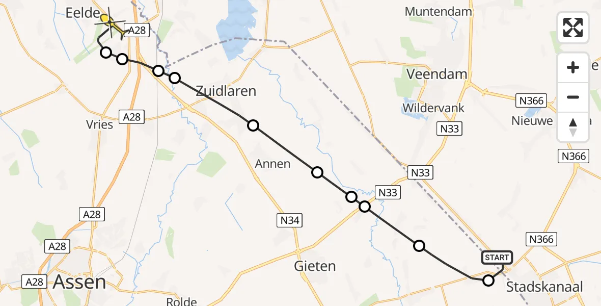 Routekaart van de vlucht: Lifeliner 4 naar Groningen Airport Eelde, Zuidzijde