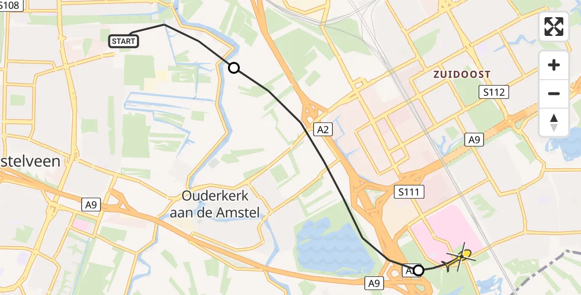 Routekaart van de vlucht: Lifeliner 1 naar Academisch Medisch Centrum (AMC), Amsteldijk Noord