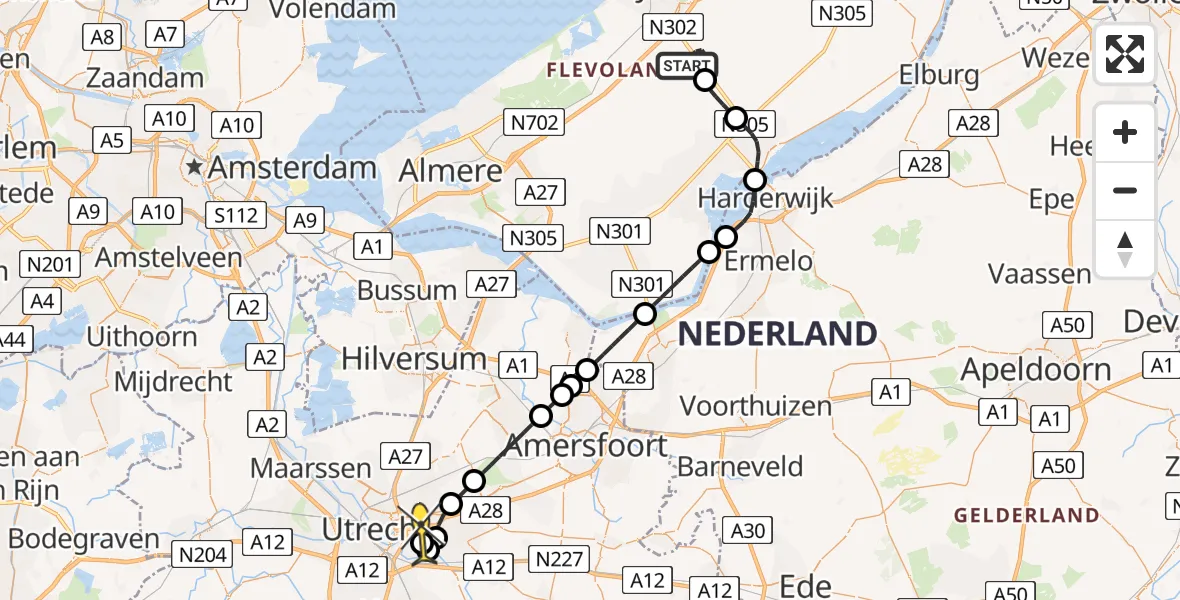 Routekaart van de vlucht: Traumahelikopter naar Universitair Medisch Centrum Utrecht, Larserweg