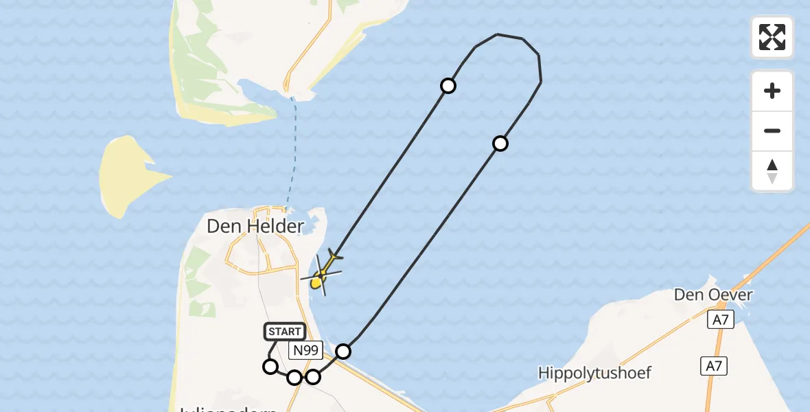 Routekaart van de vlucht: Kustwachthelikopter naar Den Helder, Middenvliet