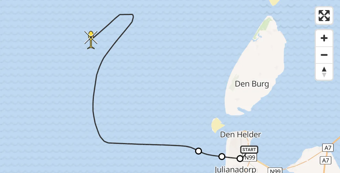 Routekaart van de vlucht: Kustwachthelikopter naar Luchthavenweg