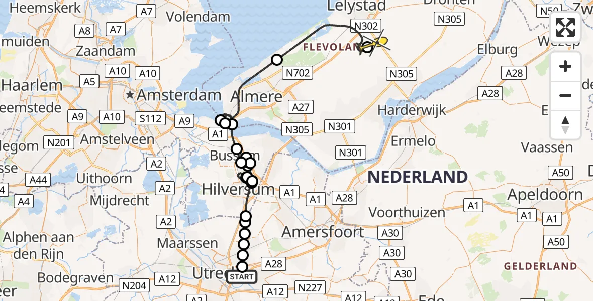 Routekaart van de vlucht: Traumaheli naar Lelystad Airport, UMC Ambulancetunnel