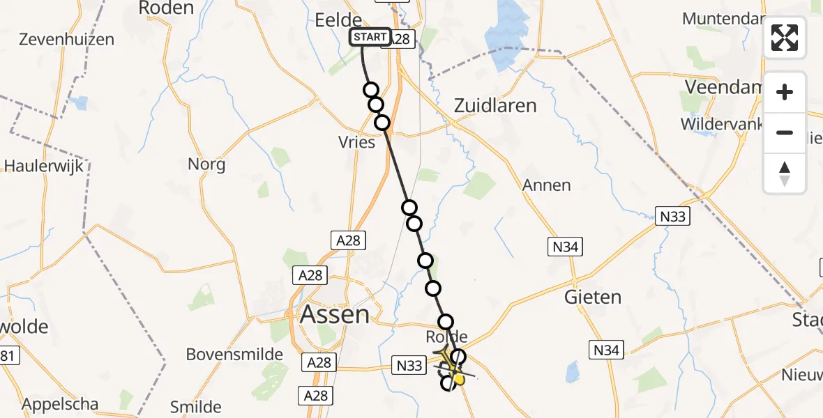 Routekaart van de vlucht: Lifeliner 4 naar Marwijksoord, Moespot