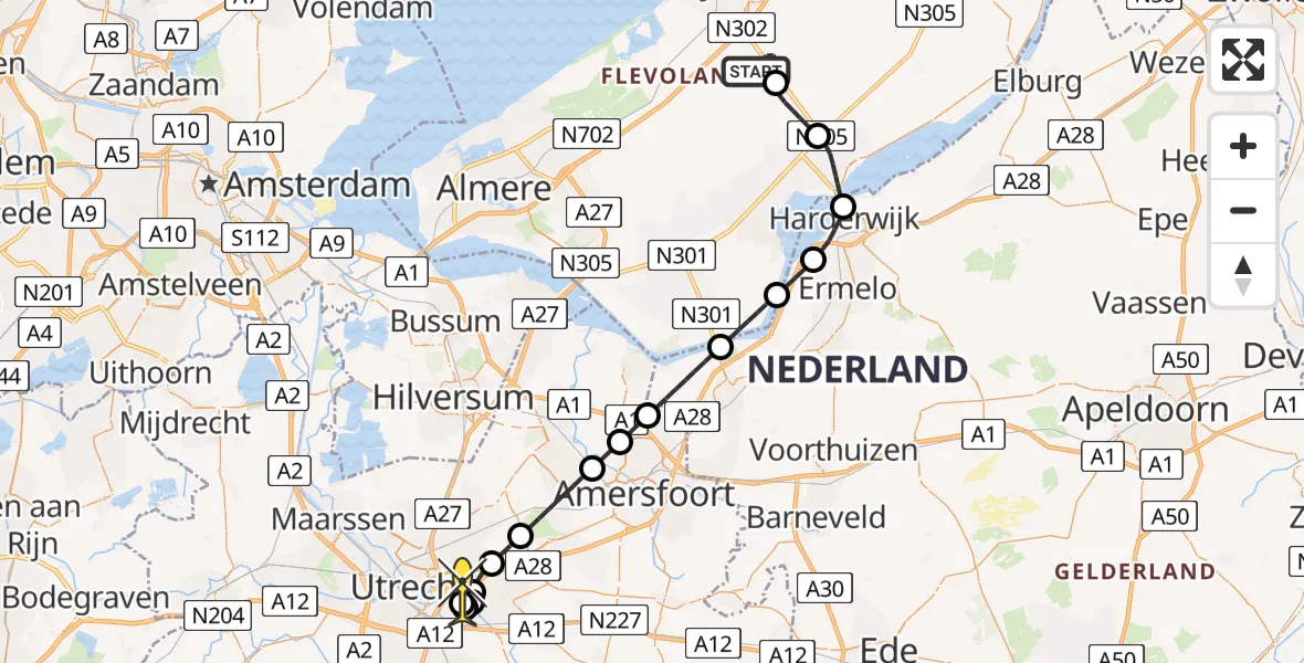 Routekaart van de vlucht: Traumaheli naar Universitair Medisch Centrum Utrecht, Larserweg