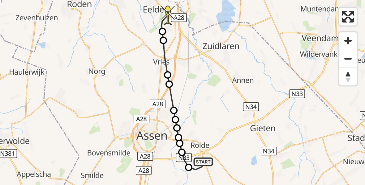 Routekaart van de vlucht: Lifeliner 4 naar Groningen Airport Eelde, Holtenweg