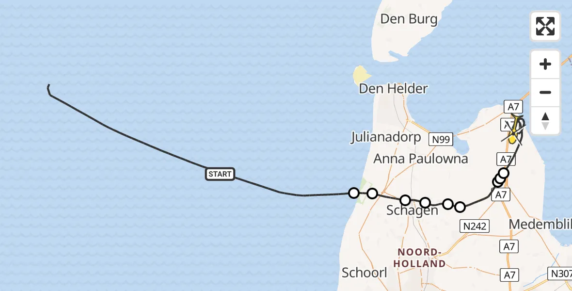 Routekaart van de vlucht: Kustwachthelikopter naar Wieringerwerf, Sluitgatweg