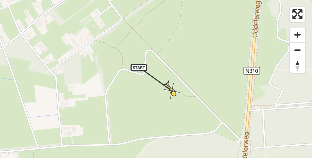 Routekaart van de vlucht: Politieheli naar Elspeet, Uddelerweg