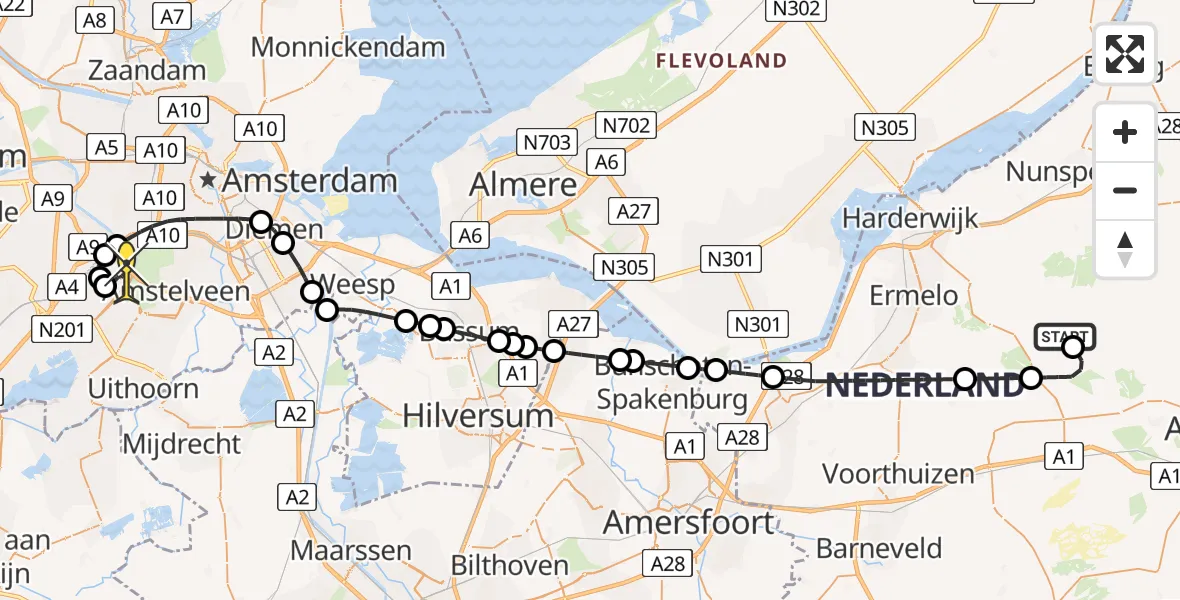 Routekaart van de vlucht: Politiehelikopter naar Schiphol, Heegderweg