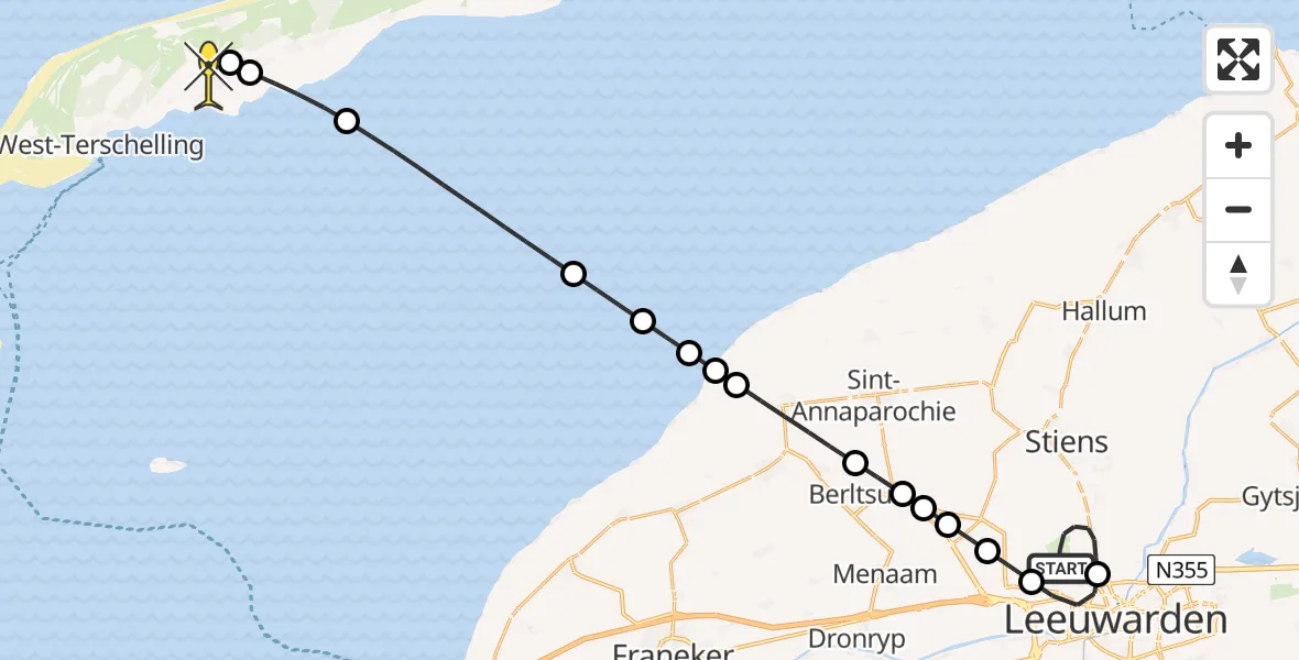 Routekaart van de vlucht: Ambulanceheli naar Midsland, Keegsdijkje