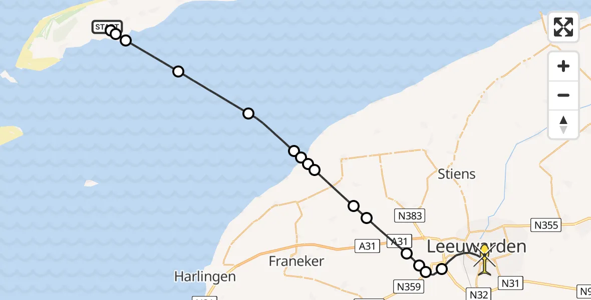 Routekaart van de vlucht: Ambulanceheli naar Leeuwarden, Striep