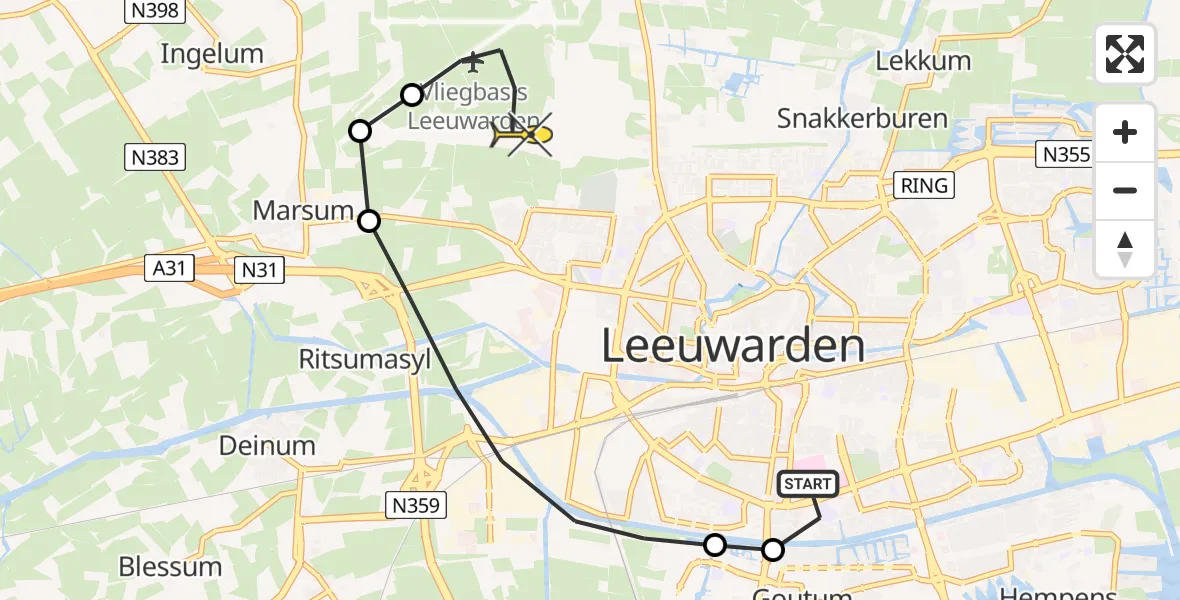 Routekaart van de vlucht: Ambulanceheli naar Vliegbasis Leeuwarden, Wite Finne