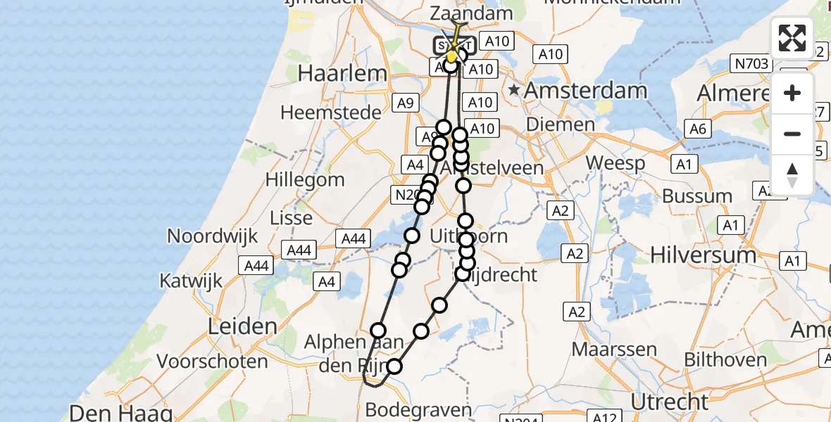 Routekaart van de vlucht: Lifeliner 1 naar Amsterdam Heliport, Nieuw-Zeelandweg