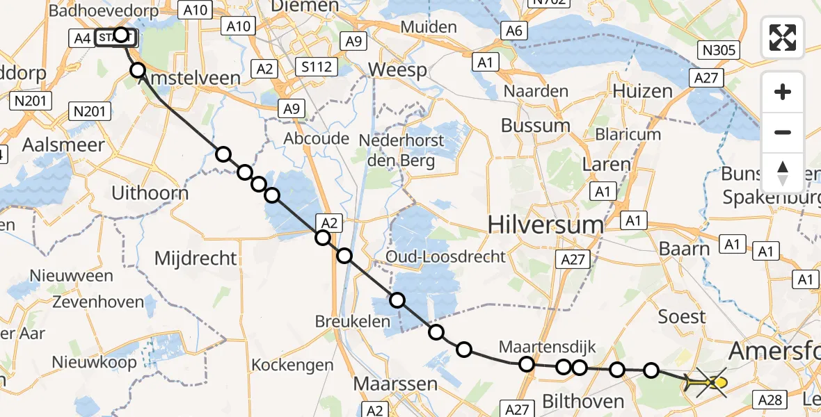 Routekaart van de vlucht: Politieheli naar Soest, Thermiekstraat