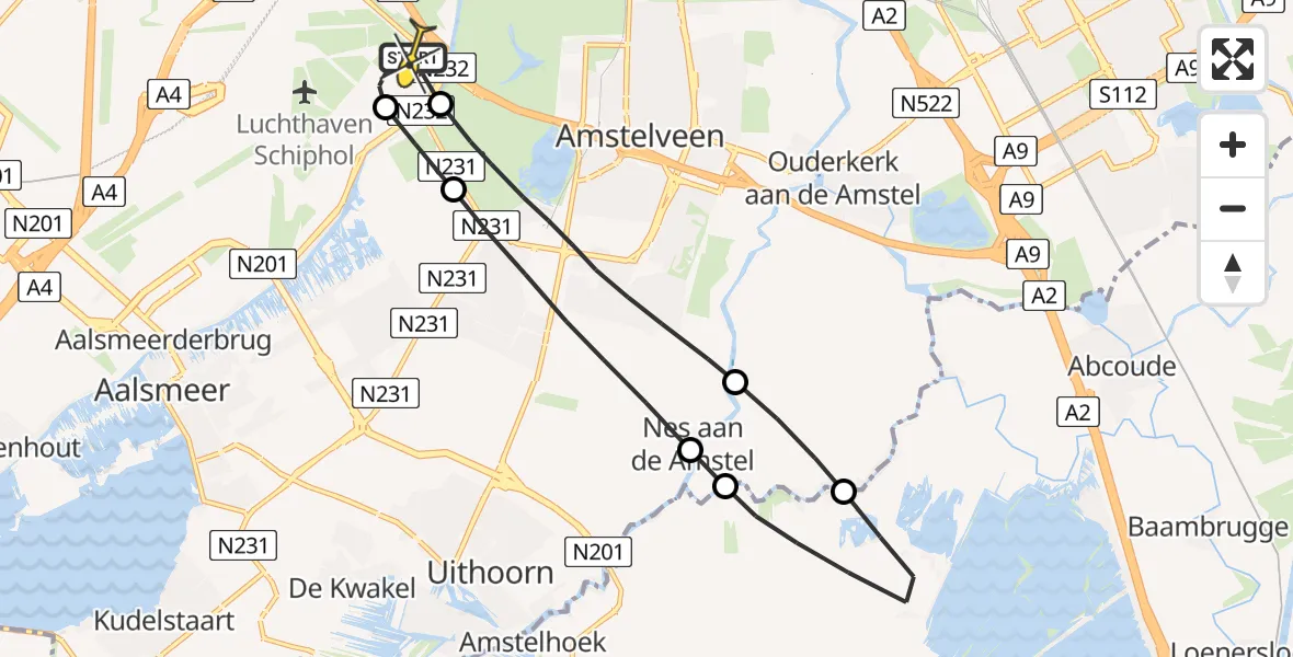 Vluchtroute Politiehelikopter van Schiphol naar Schiphol